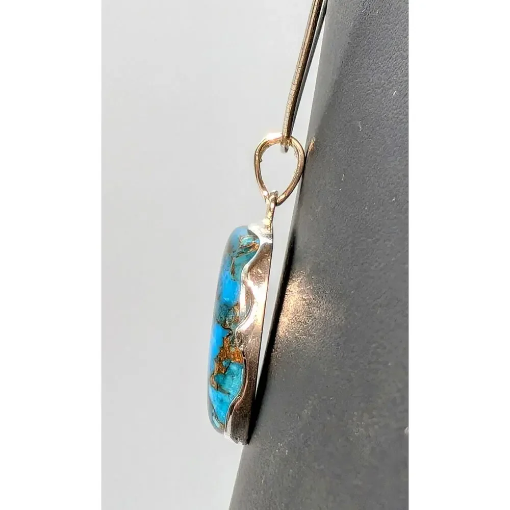 VTG 925 Sterling Silver Copper Turquoise Pendant on Sterling 18" Cable Wire - Picture 4 of 9